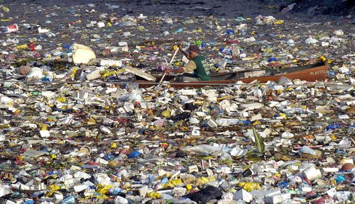 canoeing through plastic